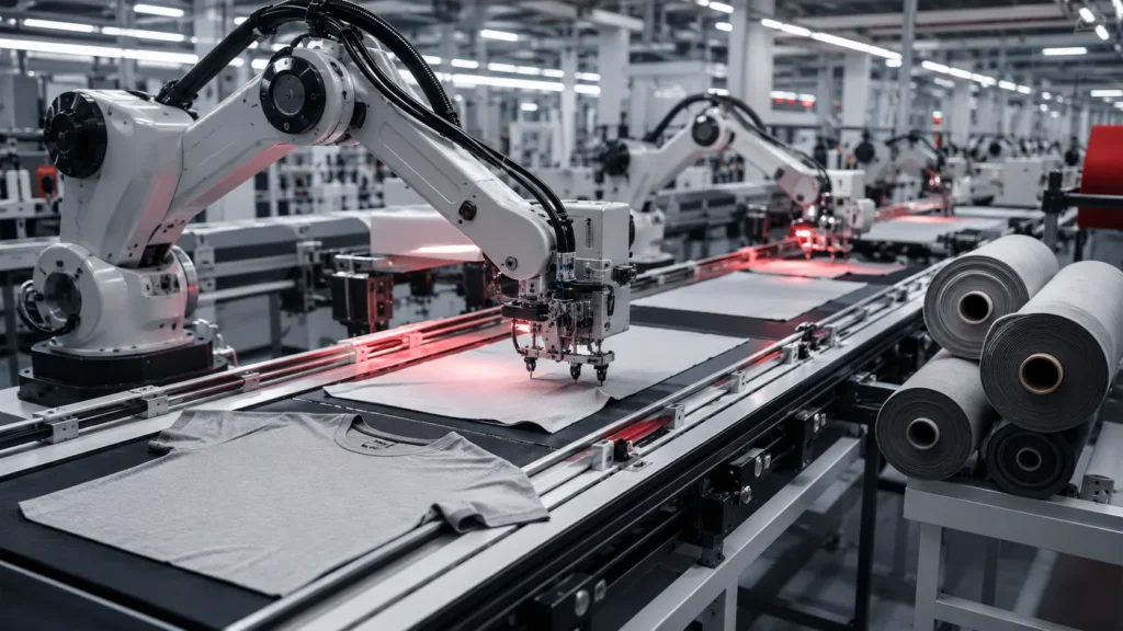 robots making t-shirts_